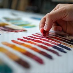 A colourist comparing a natural dye sample to a colour swatch