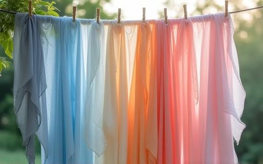 Naturally dyed silk fabrics hanging to dry