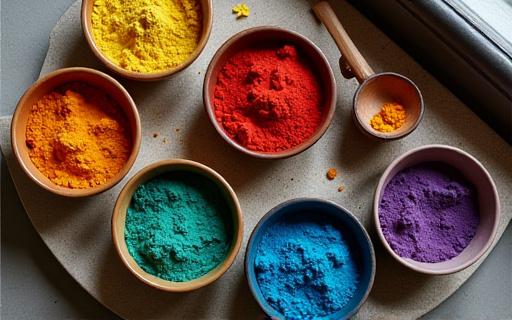 Bowls of different coloured pigment powders